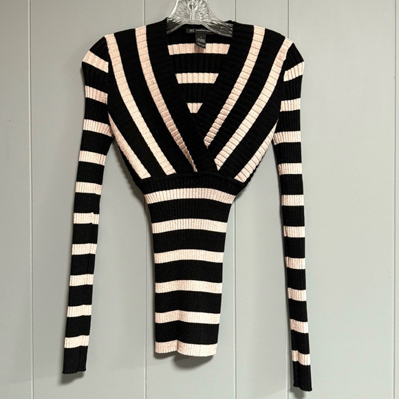 INC International Concepts Sweaters - INC INTERNATIONAL CONCEPTS Ribbed Metallic Black Pink Stripe Sweater Size Small